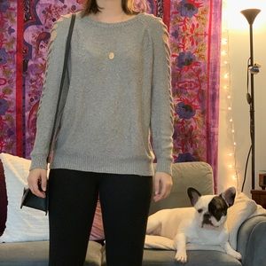 Grey ripped sleeve sweater